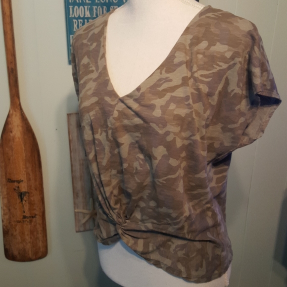 INC International Concepts Tops - INC International Concepts Camo Twist Front Tee Green Brown V Neck Top Medium